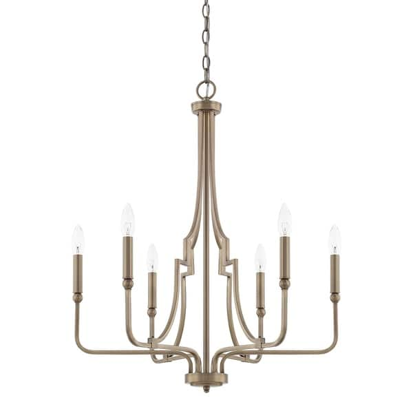 slide 2 of 2, Dawson 6-light Aged Brass Chandelier