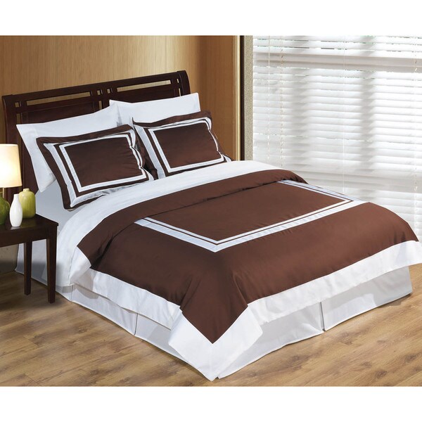 Shop Hotel 100-percent Cotton Chocolate\/White Duvet Cover Set - Free Shipping Today - Overstock 