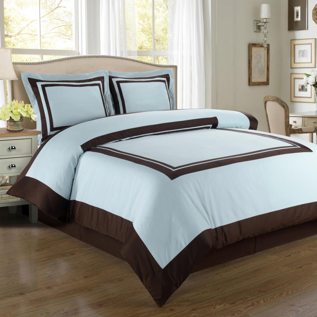 Shop Hotel Cotton Blue And Chocolate Duvet Cover Set Overstock