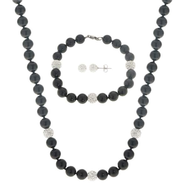 Gems For You 3pc Black Onyx And Crystal Necklace Bracelet And Earring Set On Sale Overstock