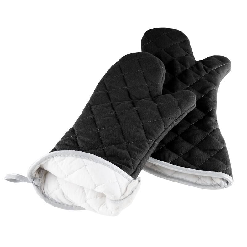 Oven Mitts, Set of 2 Oversized Quilted Mittens, Flame and Heat Resistant By Windsor Home - Black
