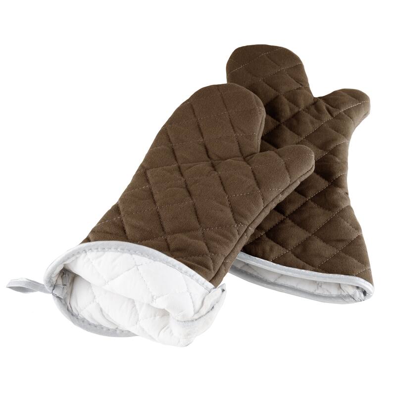 Oven Mitts, Set of 2 Oversized Quilted Mittens, Flame and Heat Resistant By Windsor Home - Brown