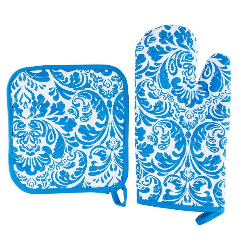Oven Mitt And Pot Holder Set, Quilted And Flame And Heat Resistant By Windsor Home