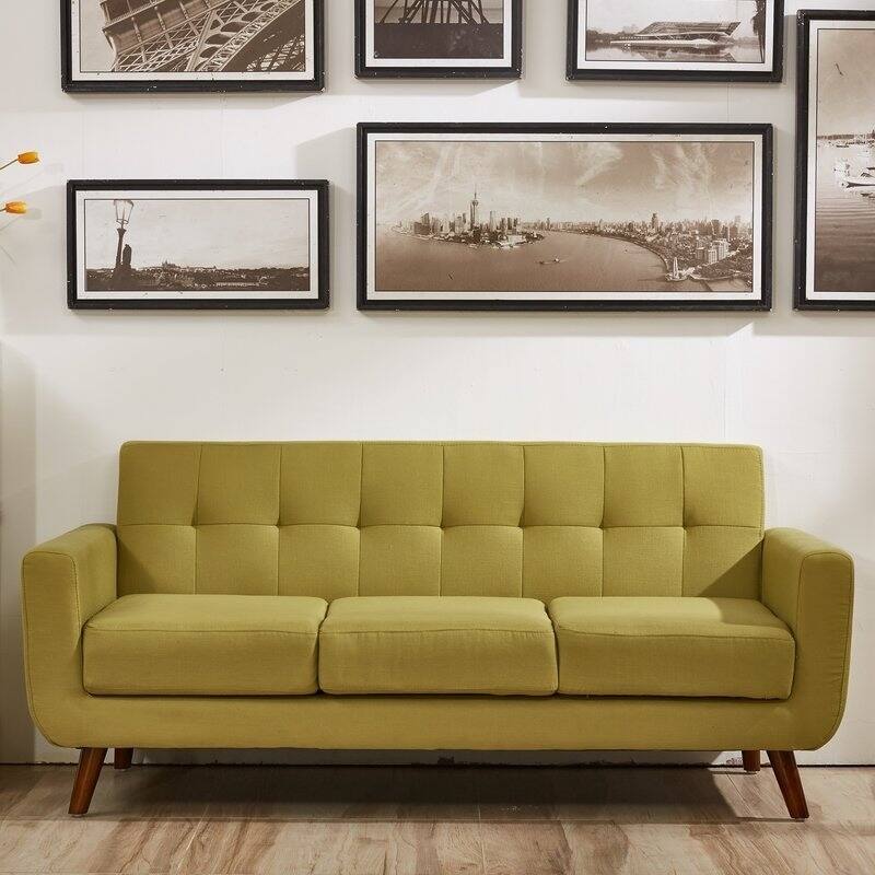U.S. Pride Furniture Grace Rainbeau Linen Upholstered Tufted Mid-century Sofa