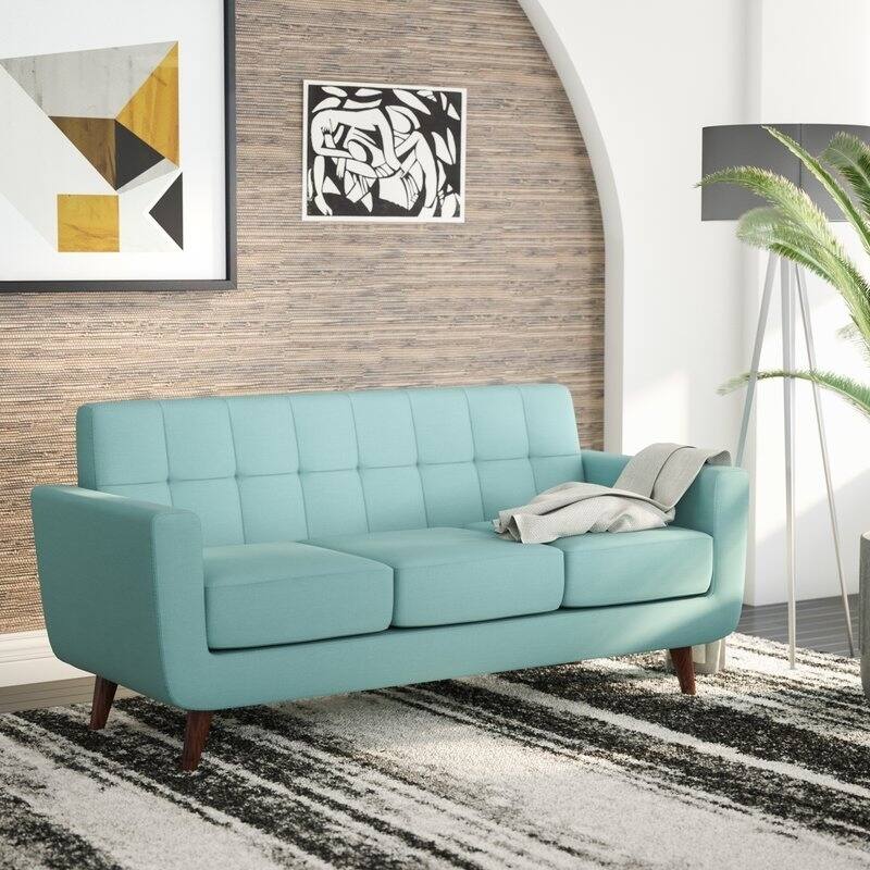 U.S. Pride Furniture Grace Rainbeau Linen Upholstered Tufted Mid-century Sofa