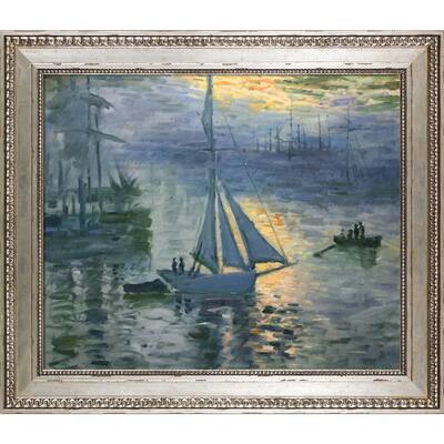 La Pastiche Claude Monet 'Sunrise, The Sea' Hand Painted Framed Oil Reproduction on Canvas