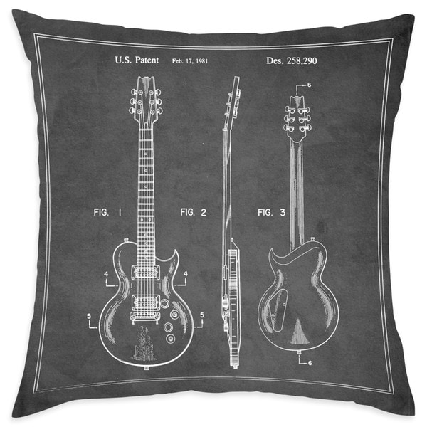 Oliver Gal 'Electric Guitar Charcoal' Decorative Throw Pillow
