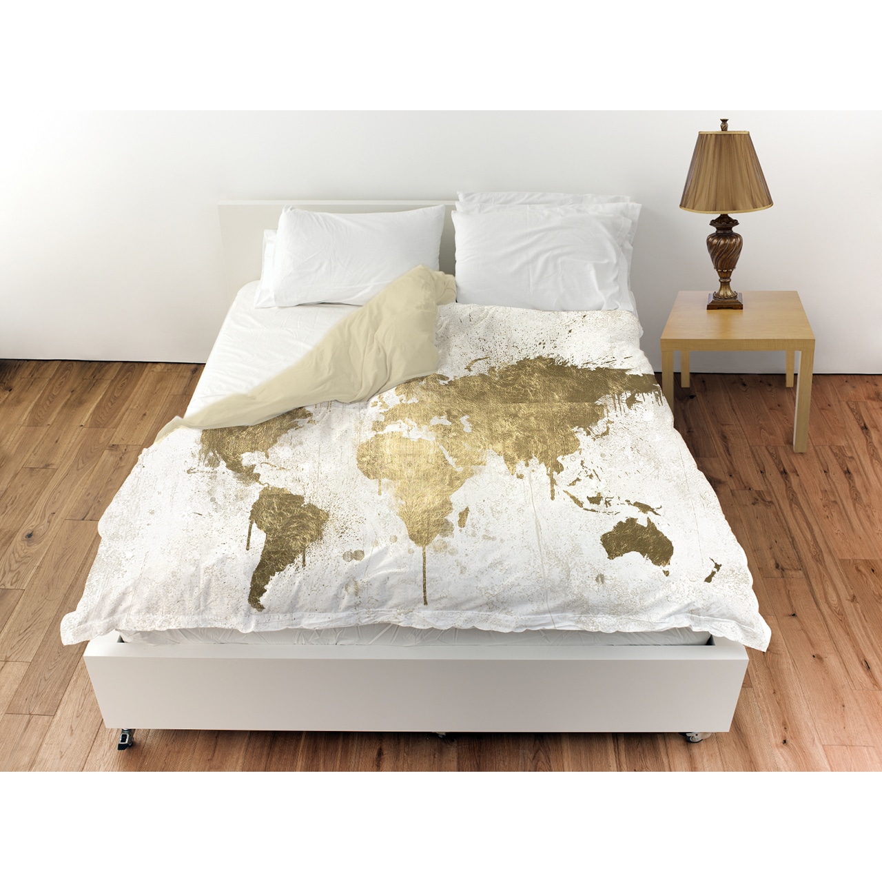 white and gold bed linen