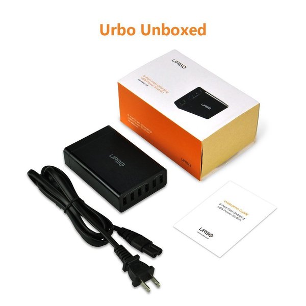 Urbo 6-Port Fast Charging USB Power Station with 2 Quick Charging Ports and 4 Smart Ports for Multiplying Wall Sockets Everywhere and to Charge Phones Tablets and Other USB-Powered Devices