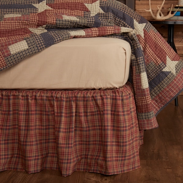SOLID BURGUNDY King Bedskirt Dust Ruffle Rustic Primitive Red Skirt VHC Brands