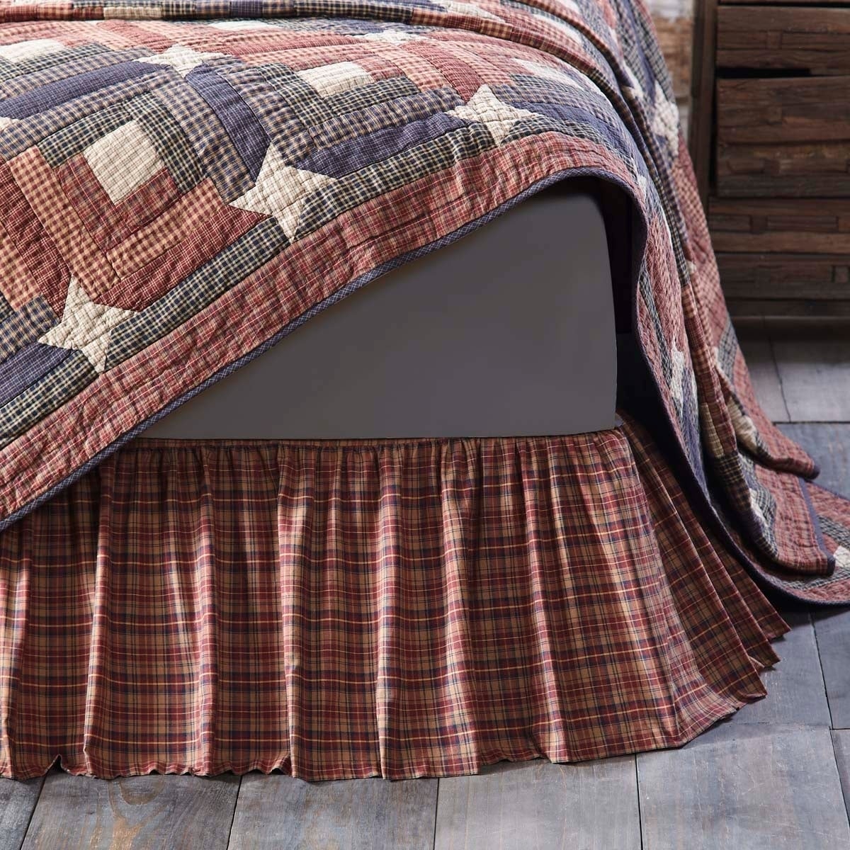 SOLID BURGUNDY King Bedskirt Dust Ruffle Rustic Primitive Red Skirt VHC Brands