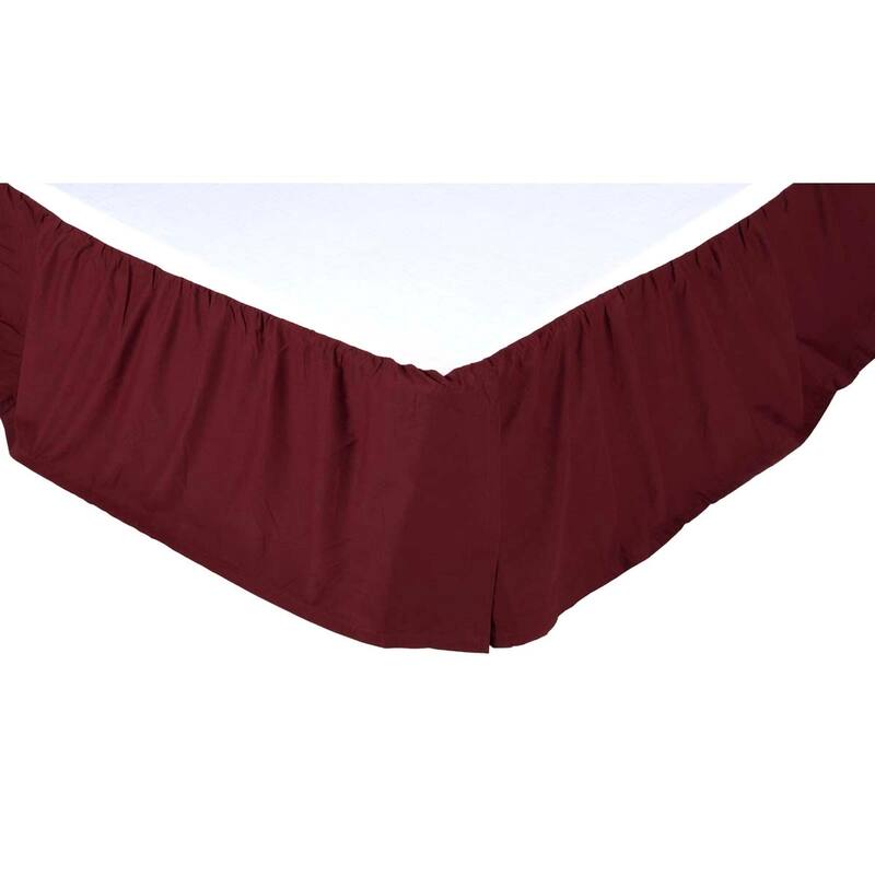 Primitive Bedding VHC Solid Color Bed Skirts Gathered Cotton - Burgundy - Twin - Rustic - Abstract