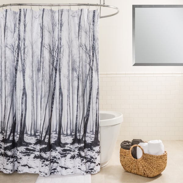 Shop Splash Home Fog Forest Black and White Fabric Shower Curtain