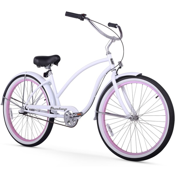 26 Firmstrong Chief Lady Three Speed Beach Cruiser Bicycle White w Pink Rims Bed Bath Beyond 15674375