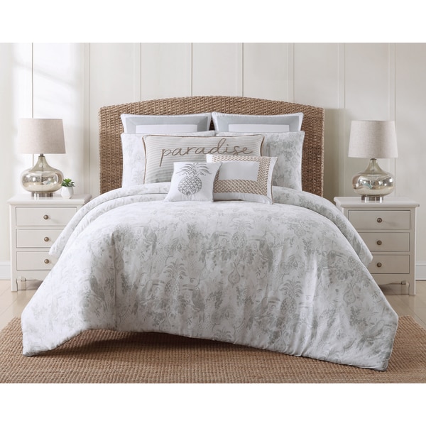Oceanfront Resort Tropical Plantation Toile 3 Piece Cotton Duvet Set
