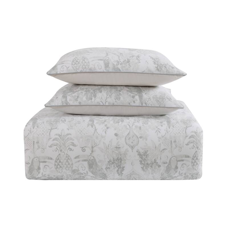 Oceanfront Resort Tropical Plantation Toile 3 Piece Cotton Duvet Set