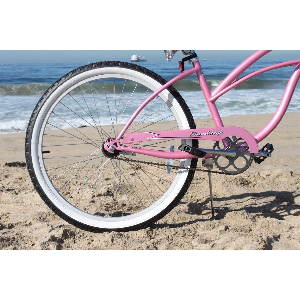 pink beach cruiser with basket