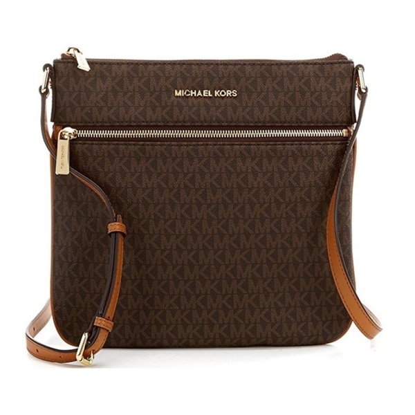 Shop Michael Kors Bedford Signature Flat Brown Crossbody Bag - On Sale - Free Shipping Today ...