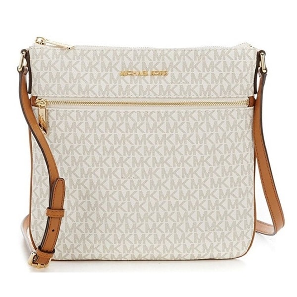 Shop Michael Kors Bedford Signature Flat Vanilla Crossbody Bag - On Sale - Free Shipping Today ...