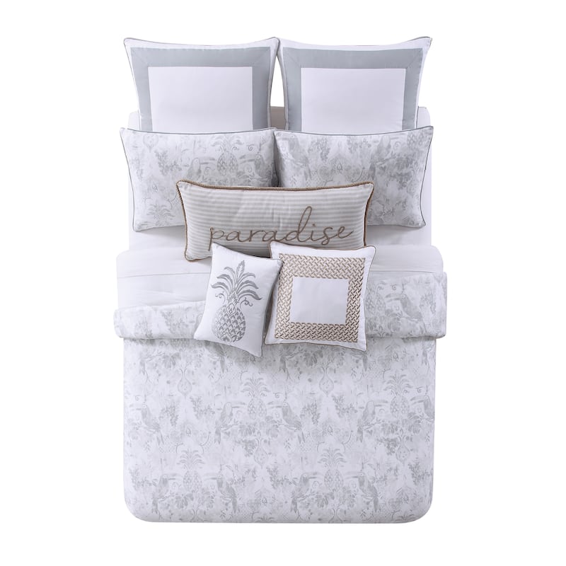 Oceanfront Resort Tropical Plantation Toile 3 Piece Cotton Comforter Set