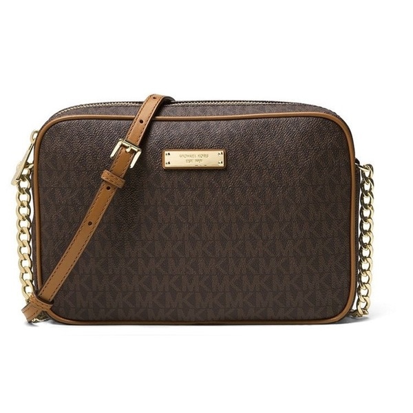 Shop Michael Kors Signature Jet Set Medium Brown East/West Crossbody Bag - Free Shipping Today ...