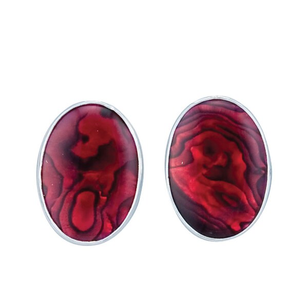 Handmade Sterling Silver Red Abalone Clip Earrings Mexico Handmade Sterling Silver Red Abalone Clip Earrings Mexico
