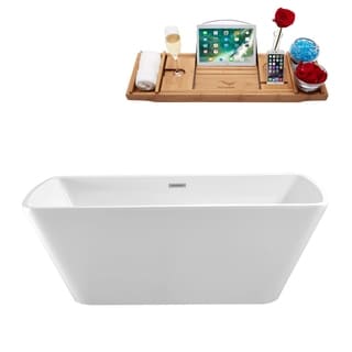 59" Streamline N-680-59FSWH-FM Soaking Freestanding Tub and Tray With Internal Drain