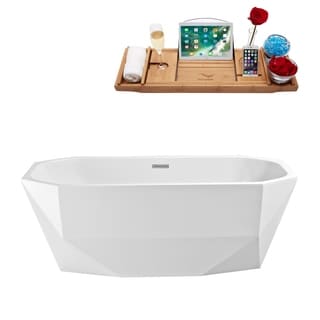 63" Streamline N-620-63FSWH-FM Soaking Freestanding Tub and Tray With Internal Drain