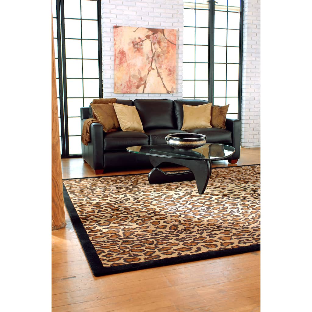 Hand-tufted Brown Leopard Animal Print Safari Wool Area Rug - 9' x 13'