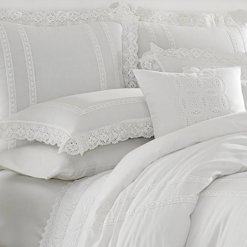 Laura Ashley Annabella White Cotton Duvet Cover Set Bed Bath & Beyond