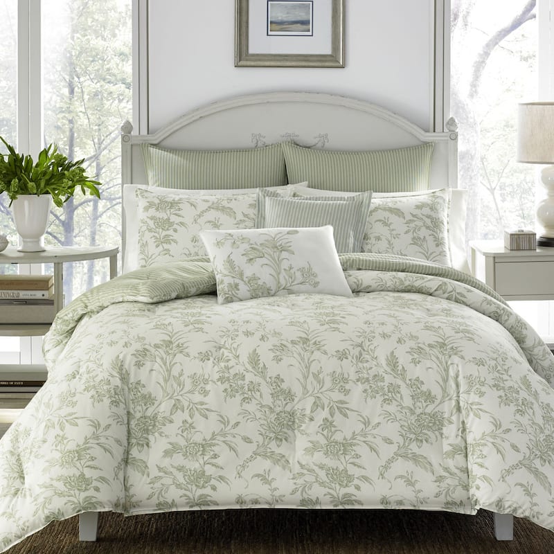 Laura Ashley Natalie Green Floral Cotton Comforter Bonus Set - On Sale ...