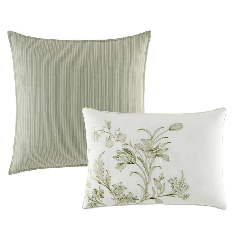 Laura Ashley Natalie Green Floral Cotton Comforter Bonus Set