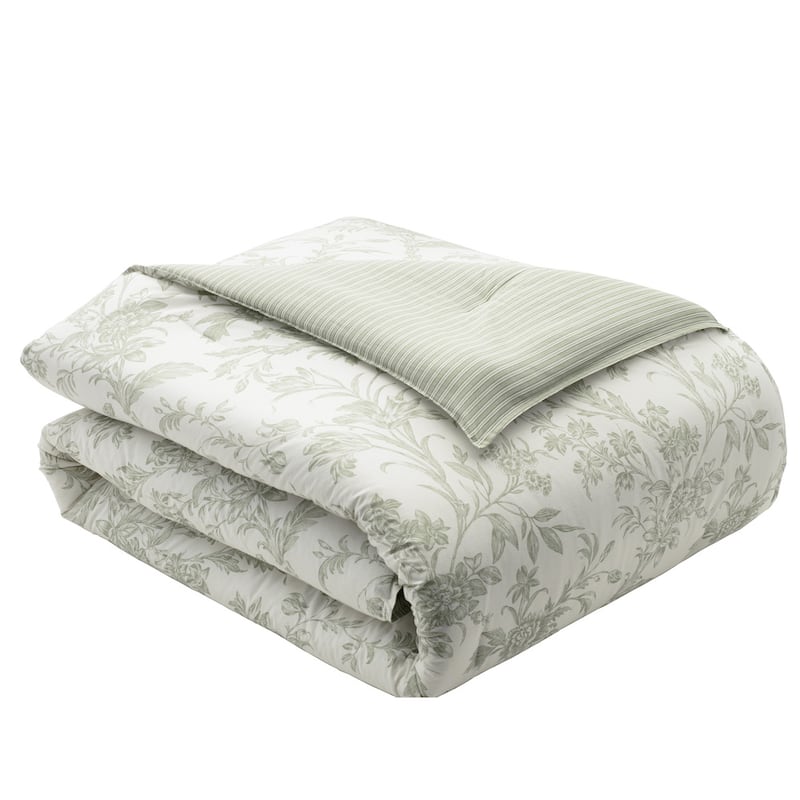 Laura Ashley Natalie Green Floral Cotton Comforter Bonus Set