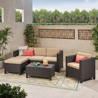 Puerta Outdoor 6-piece Wicker L-Shaped Sectional Sofa Set with Cushions by Christopher Knight Home