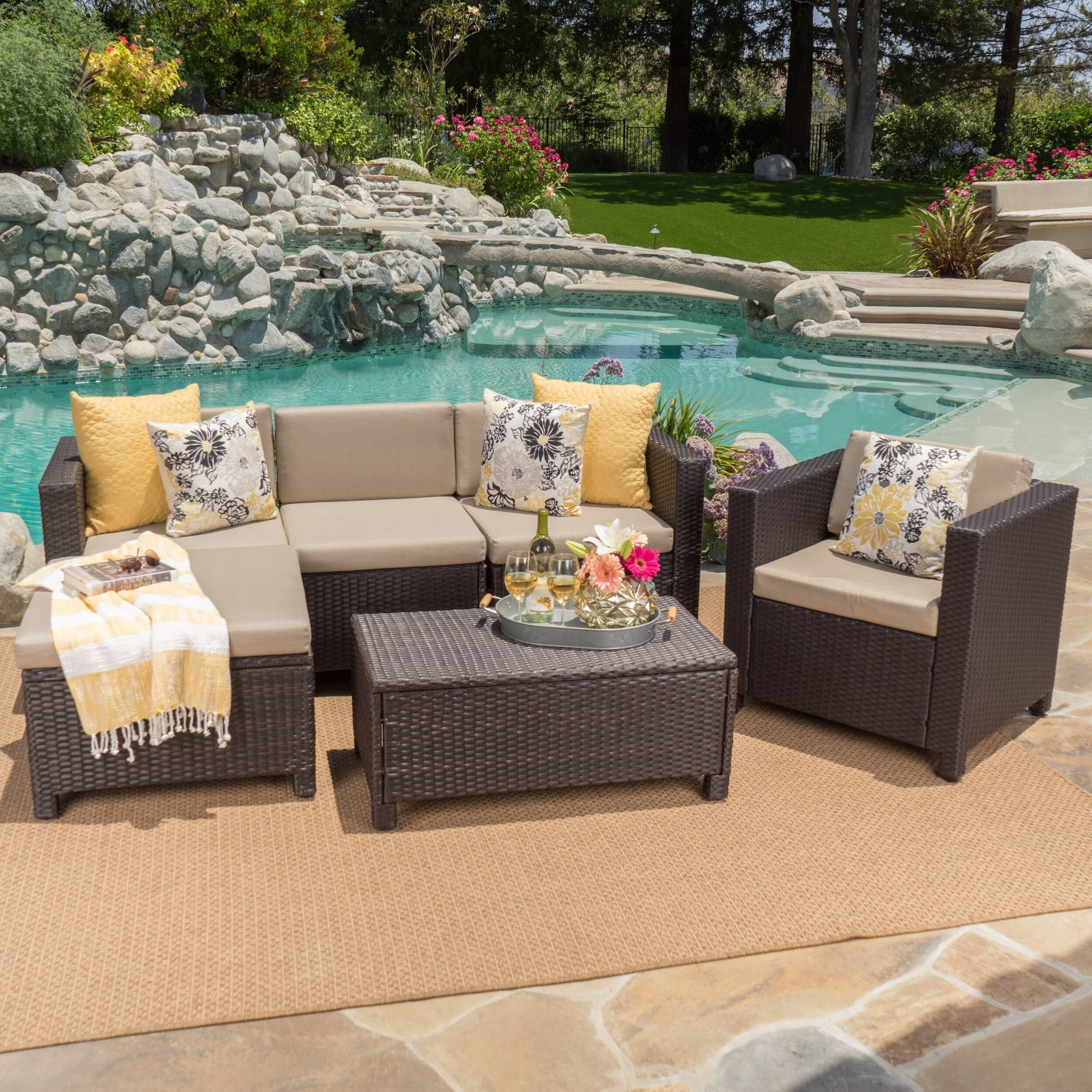 Shop Black Friday Deals On Puerta Outdoor 6 Piece Wicker L Shaped Sectional Sofa Set With Cushions By Christopher Knight Home On Sale Overstock 15778019
