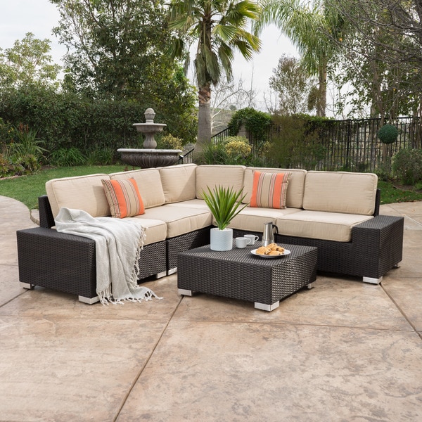 Marbella Outdoor 6 Piece Wicker Sectional Sofa Set With Marbella Outdoor 6 Piece Wicker Sectional Sofa Set With Sunbrella Cushions By Christopher Knight Home