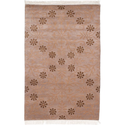 Hand-knotted Aurora Tan Wool Rug - 5'0 x 8'0