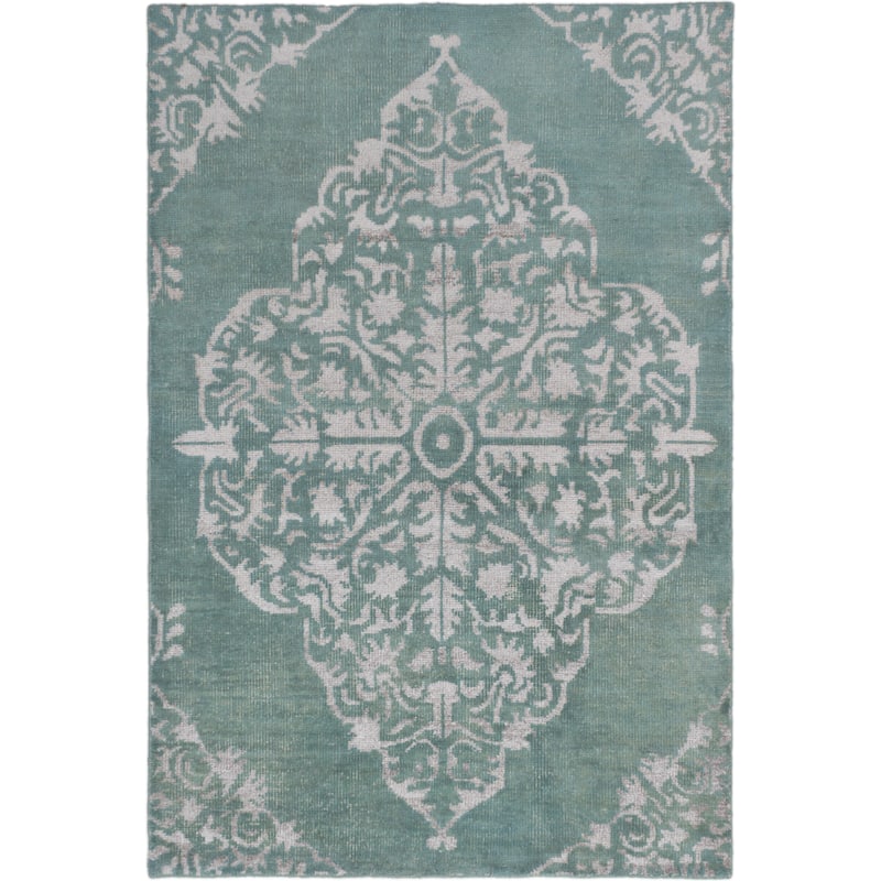 Hand-knotted La Seda Turquoise Silk, Wool Rug - 5'3" x 7'10" - Turquoise