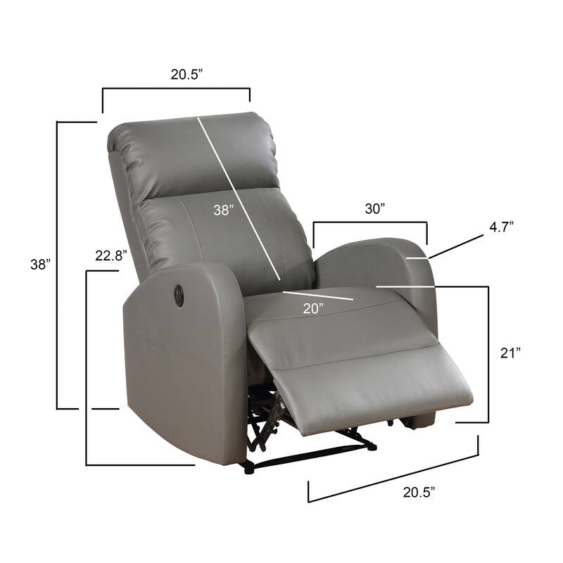 AC Pacific Modern Faux Leather Small Powered Reading Recliner
