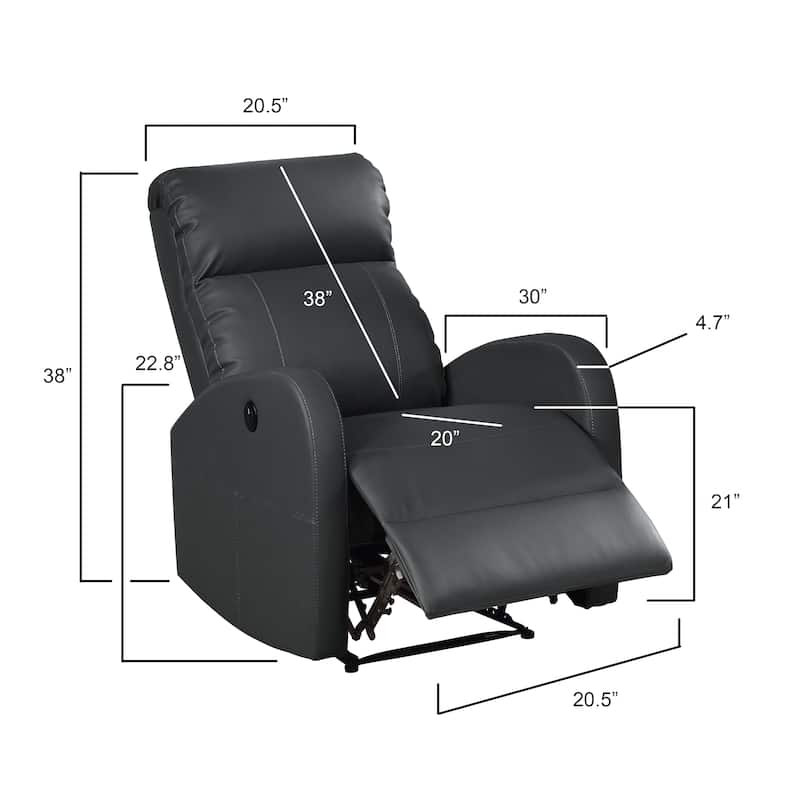 AC Pacific Modern Faux Leather Small Powered Reading Recliner