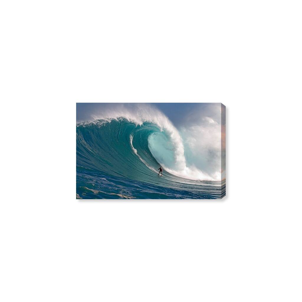 Oliver Gal 'Surfer at Peahi by David Fleetham' Nautical and Coastal Wall Art Canvas Print - Blue, White
