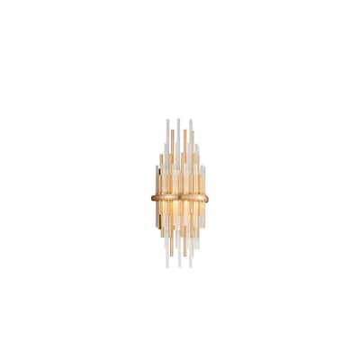 Theory LED Gold Leaf Short Wall Sconce with Polished Stainless Accents