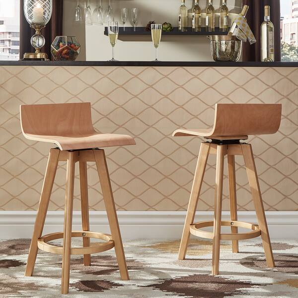 Shop Ellery Mid Century Modern Swivel Wood Stool Set Of 2 Inspire Q Modern On Sale Overstock 15811308 29 Bar Natural