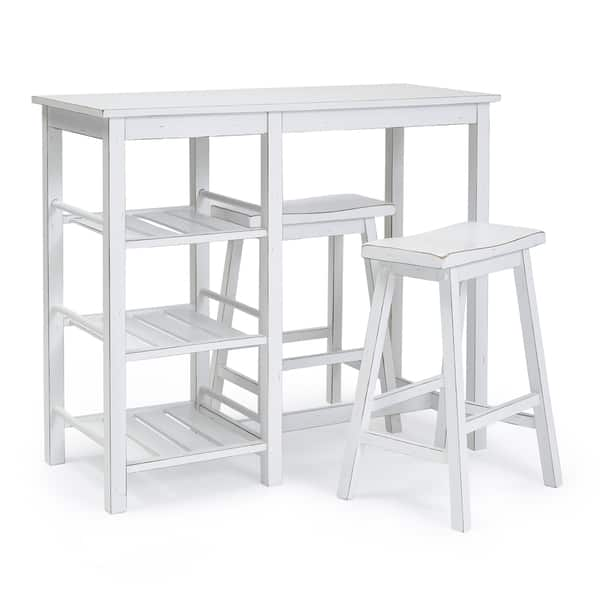 Progressive Distressed White Breakfast Club Counter Table With 2 Stools 