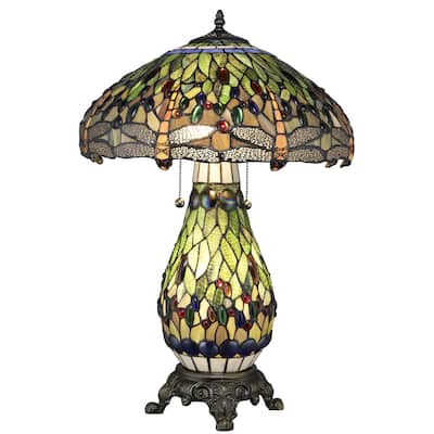 Tiffany-style Yellow Dragonfly Lighted-base Table Lamp