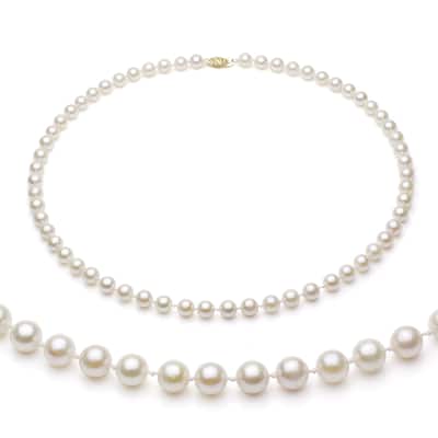 DaVonna 14k Gold White Akoya Pearl High Luster 24-inch Necklace (7.5-8 mm)