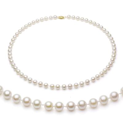 DaVonna 14k Gold White Akoya Pearl High Luster 24-inch Necklace (7.5-8 mm)