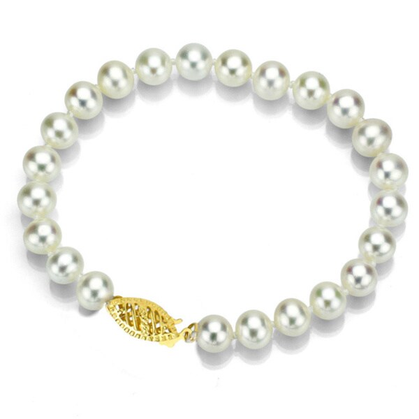 Shop DaVonna 14k Gold White Cultured Akoya Pearl Bracelet (7.5-8 mm/ 7 ...