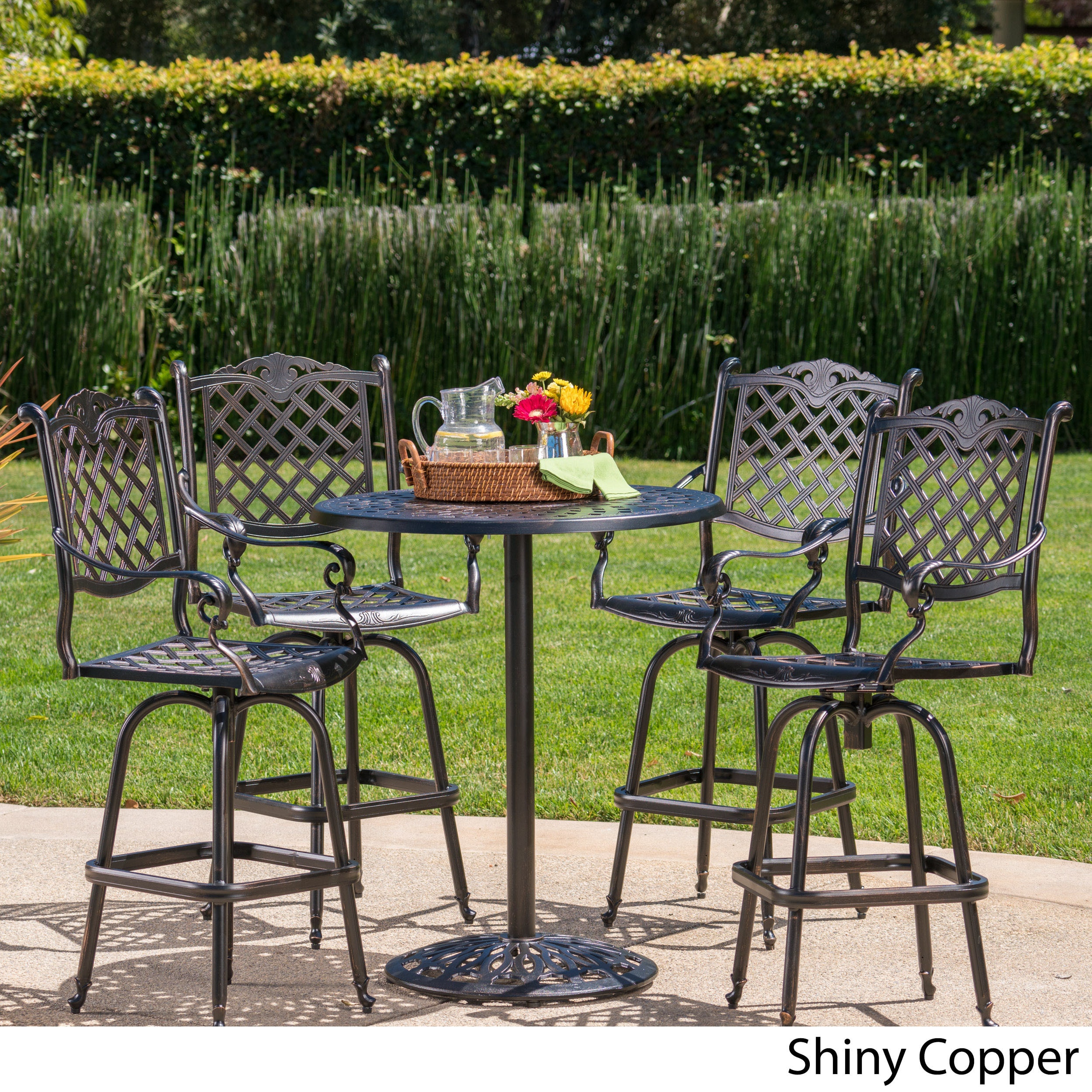 Shop Black Friday Deals On Arlana Outdoor 5 Piece Aluminum Bar Set With Umbrella Hole By Christopher Knight Home On Sale Overstock 15854692