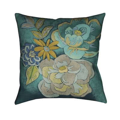 Laural Home Teal Florals I Indoor- Outdoor Decorative Pillow